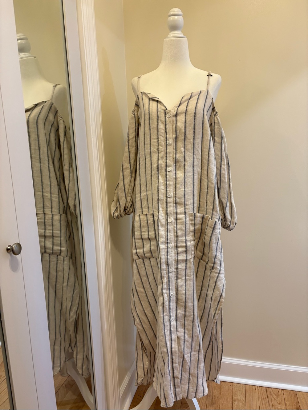 Reformation Linen Striped Cold-Shoulder Maxi Dress - Picture 5 of 11